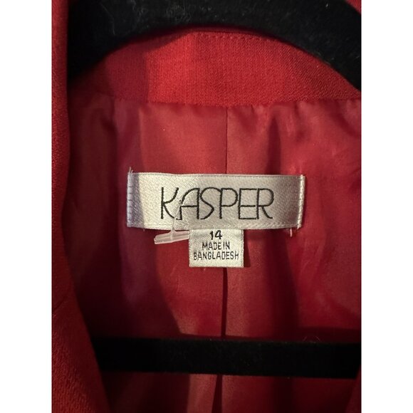 Kasper Suit Jacket Blazer 14 Red Black Trim Classic 3 Button Stretch - Picture 11 of 13